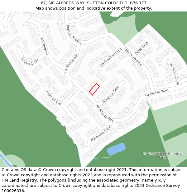 67, SIR ALFREDS WAY, SUTTON COLDFIELD, B76 1ET: Location map and indicative extent of plot