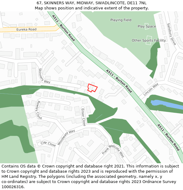 67, SKINNERS WAY, MIDWAY, SWADLINCOTE, DE11 7NL: Location map and indicative extent of plot