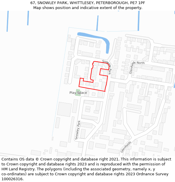 67, SNOWLEY PARK, WHITTLESEY, PETERBOROUGH, PE7 1PF: Location map and indicative extent of plot