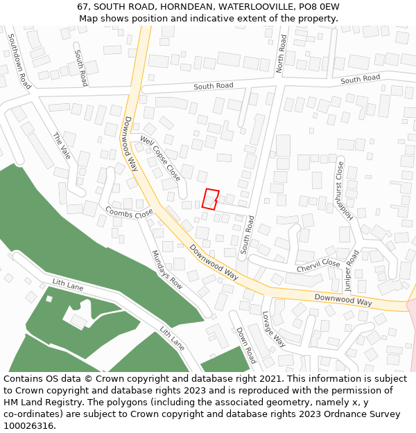 67, SOUTH ROAD, HORNDEAN, WATERLOOVILLE, PO8 0EW: Location map and indicative extent of plot