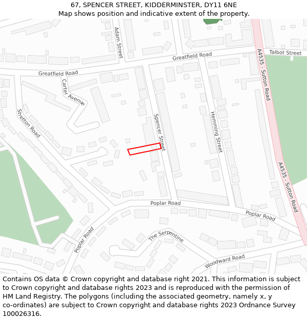 67, SPENCER STREET, KIDDERMINSTER, DY11 6NE: Location map and indicative extent of plot