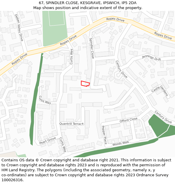 67, SPINDLER CLOSE, KESGRAVE, IPSWICH, IP5 2DA: Location map and indicative extent of plot