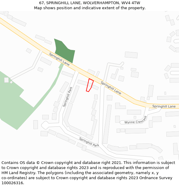 67, SPRINGHILL LANE, WOLVERHAMPTON, WV4 4TW: Location map and indicative extent of plot