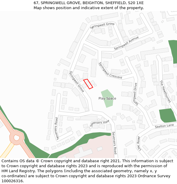 67, SPRINGWELL GROVE, BEIGHTON, SHEFFIELD, S20 1XE: Location map and indicative extent of plot