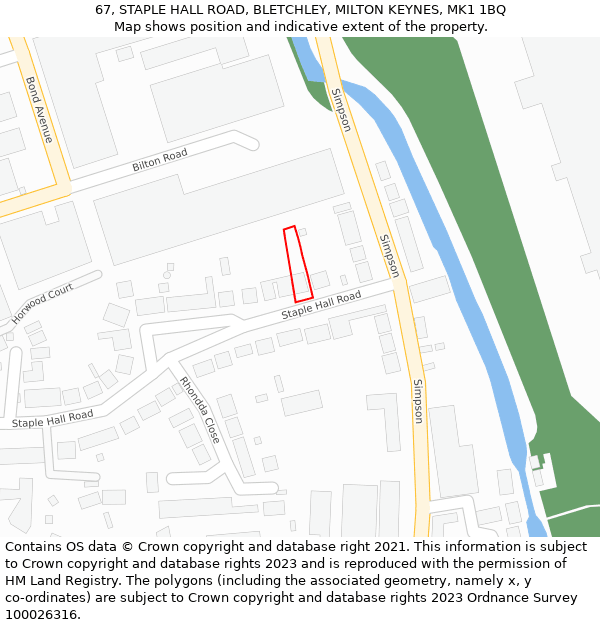 67, STAPLE HALL ROAD, BLETCHLEY, MILTON KEYNES, MK1 1BQ: Location map and indicative extent of plot