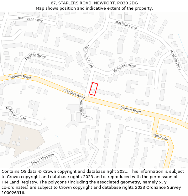 67, STAPLERS ROAD, NEWPORT, PO30 2DG: Location map and indicative extent of plot