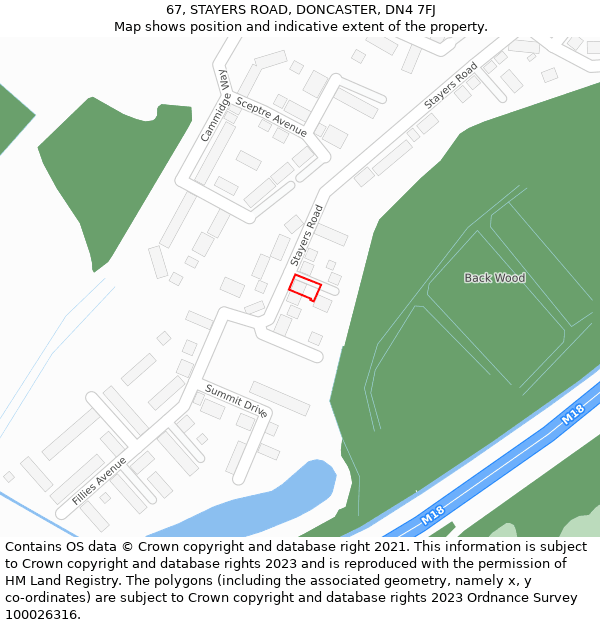 67, STAYERS ROAD, DONCASTER, DN4 7FJ: Location map and indicative extent of plot