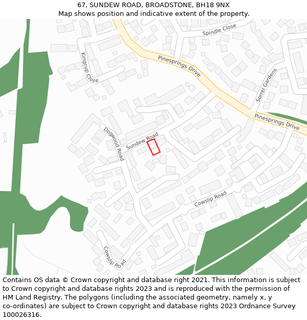 67, SUNDEW ROAD, BROADSTONE, BH18 9NX: Location map and indicative extent of plot
