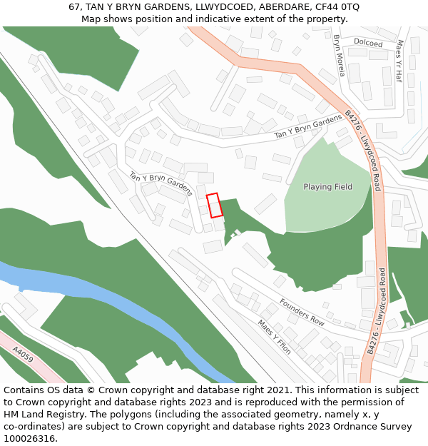 67, TAN Y BRYN GARDENS, LLWYDCOED, ABERDARE, CF44 0TQ: Location map and indicative extent of plot