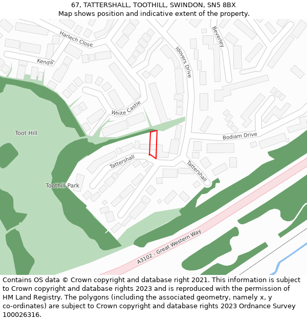 67, TATTERSHALL, TOOTHILL, SWINDON, SN5 8BX: Location map and indicative extent of plot