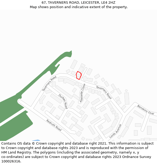 67, TAVERNERS ROAD, LEICESTER, LE4 2HZ: Location map and indicative extent of plot
