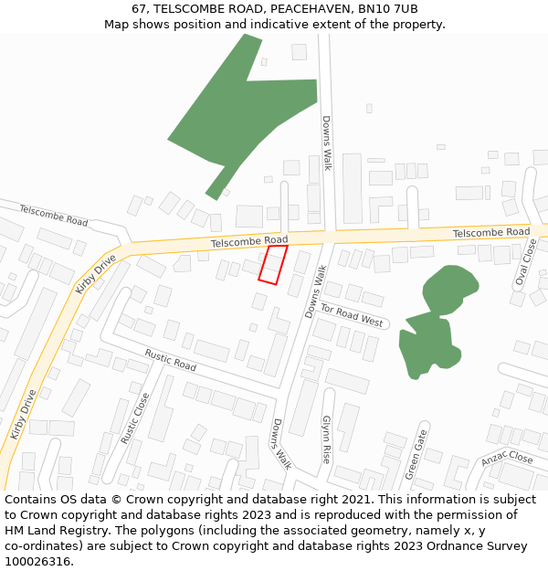 67, TELSCOMBE ROAD, PEACEHAVEN, BN10 7UB: Location map and indicative extent of plot