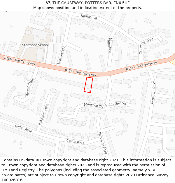 67, THE CAUSEWAY, POTTERS BAR, EN6 5HF: Location map and indicative extent of plot