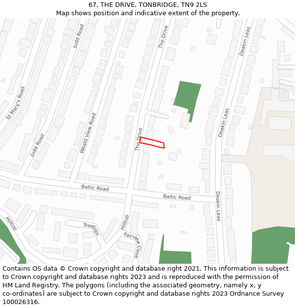 67, THE DRIVE, TONBRIDGE, TN9 2LS: Location map and indicative extent of plot