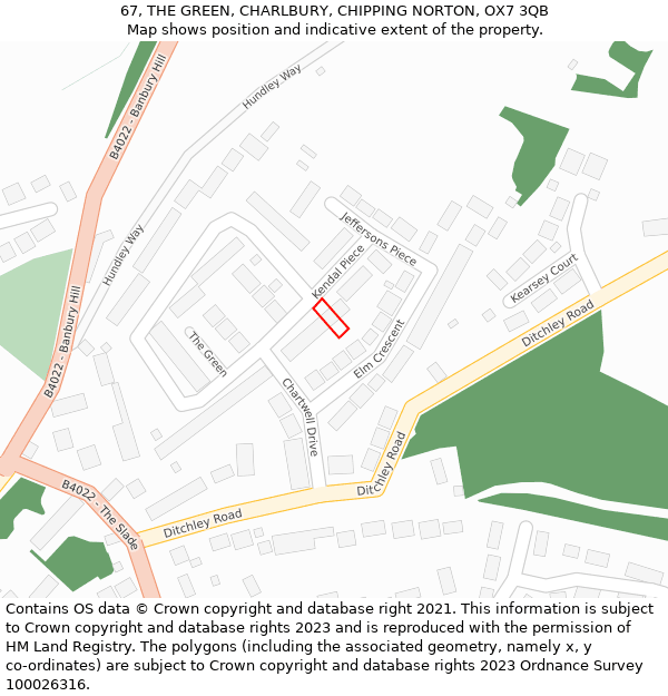 67, THE GREEN, CHARLBURY, CHIPPING NORTON, OX7 3QB: Location map and indicative extent of plot