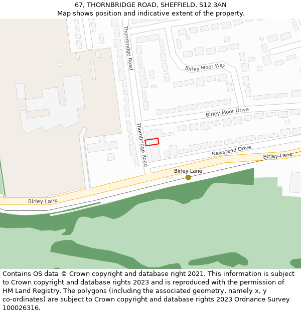67, THORNBRIDGE ROAD, SHEFFIELD, S12 3AN: Location map and indicative extent of plot