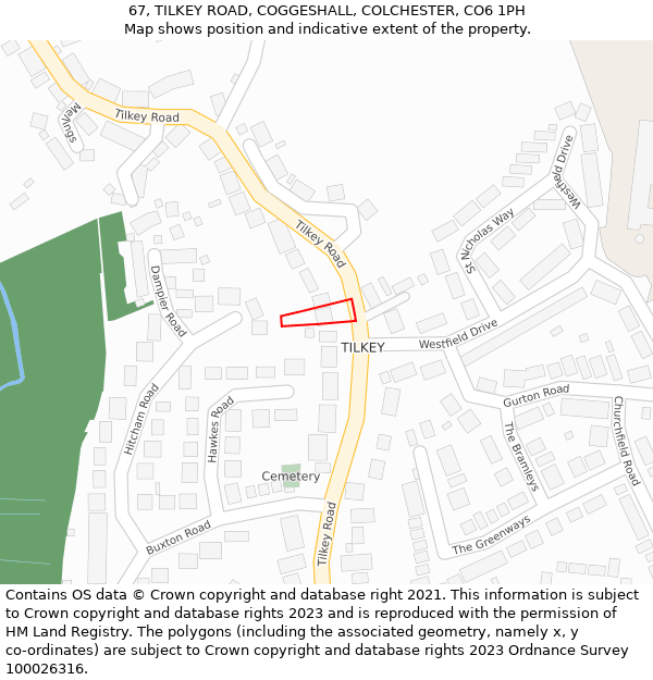 67, TILKEY ROAD, COGGESHALL, COLCHESTER, CO6 1PH: Location map and indicative extent of plot