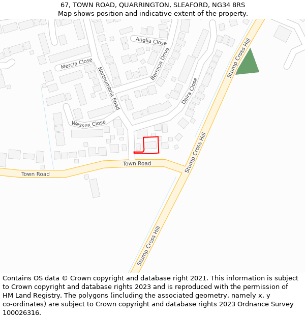 67, TOWN ROAD, QUARRINGTON, SLEAFORD, NG34 8RS: Location map and indicative extent of plot