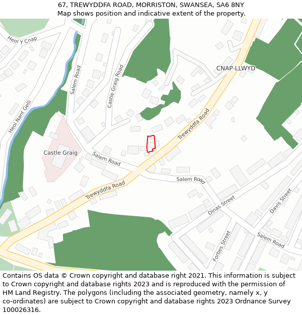 67, TREWYDDFA ROAD, MORRISTON, SWANSEA, SA6 8NY: Location map and indicative extent of plot