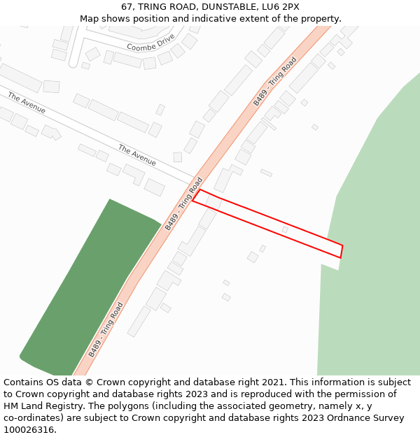 67, TRING ROAD, DUNSTABLE, LU6 2PX: Location map and indicative extent of plot