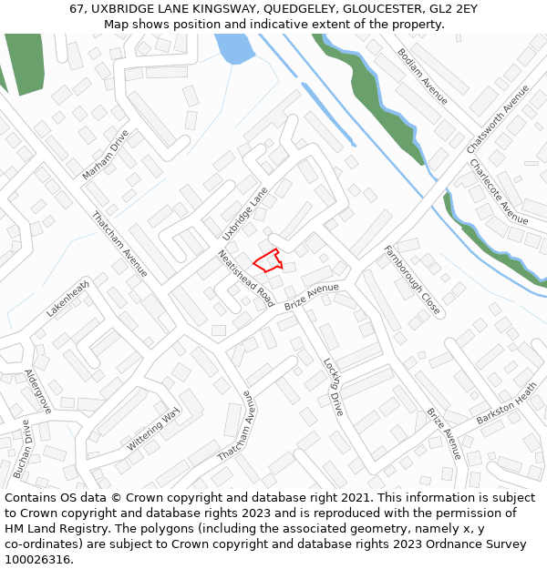 67, UXBRIDGE LANE KINGSWAY, QUEDGELEY, GLOUCESTER, GL2 2EY: Location map and indicative extent of plot