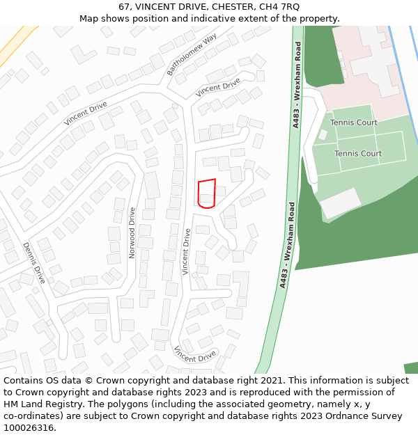 67, VINCENT DRIVE, CHESTER, CH4 7RQ: Location map and indicative extent of plot
