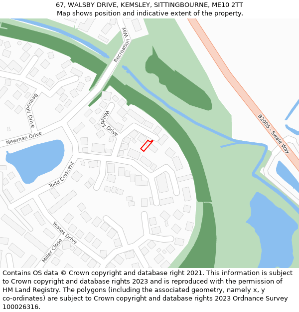 67, WALSBY DRIVE, KEMSLEY, SITTINGBOURNE, ME10 2TT: Location map and indicative extent of plot