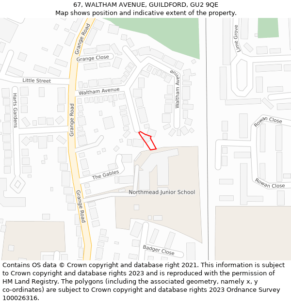 67, WALTHAM AVENUE, GUILDFORD, GU2 9QE: Location map and indicative extent of plot