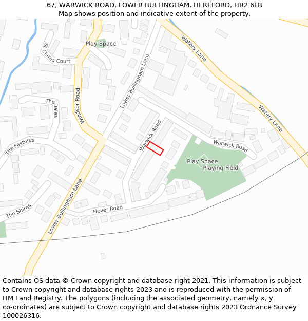 67, WARWICK ROAD, LOWER BULLINGHAM, HEREFORD, HR2 6FB: Location map and indicative extent of plot