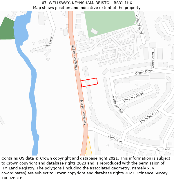 67, WELLSWAY, KEYNSHAM, BRISTOL, BS31 1HX: Location map and indicative extent of plot