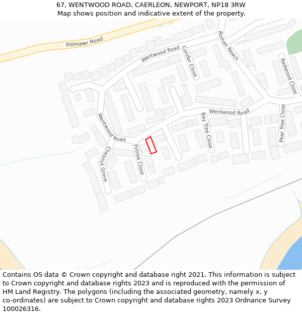 67, WENTWOOD ROAD, CAERLEON, NEWPORT, NP18 3RW: Location map and indicative extent of plot