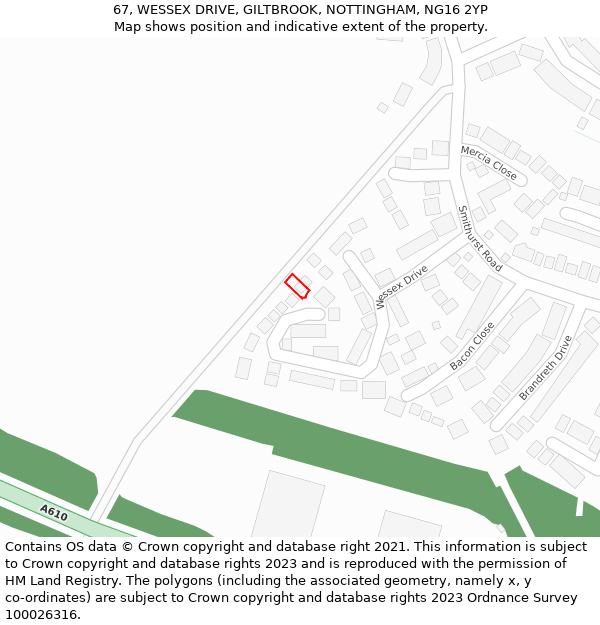 67, WESSEX DRIVE, GILTBROOK, NOTTINGHAM, NG16 2YP: Location map and indicative extent of plot