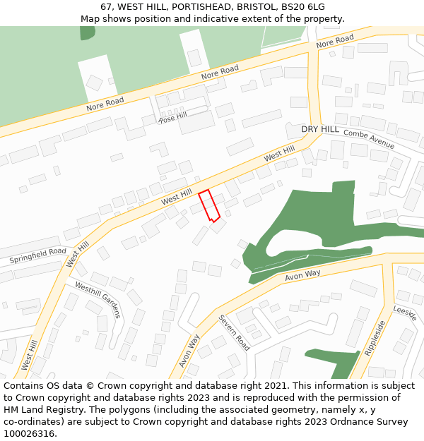 67, WEST HILL, PORTISHEAD, BRISTOL, BS20 6LG: Location map and indicative extent of plot
