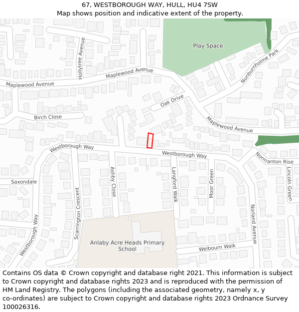 67, WESTBOROUGH WAY, HULL, HU4 7SW: Location map and indicative extent of plot