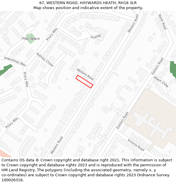 67, WESTERN ROAD, HAYWARDS HEATH, RH16 3LR: Location map and indicative extent of plot