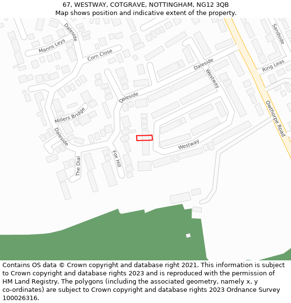 67, WESTWAY, COTGRAVE, NOTTINGHAM, NG12 3QB: Location map and indicative extent of plot