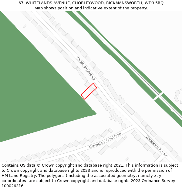 67, WHITELANDS AVENUE, CHORLEYWOOD, RICKMANSWORTH, WD3 5RQ: Location map and indicative extent of plot