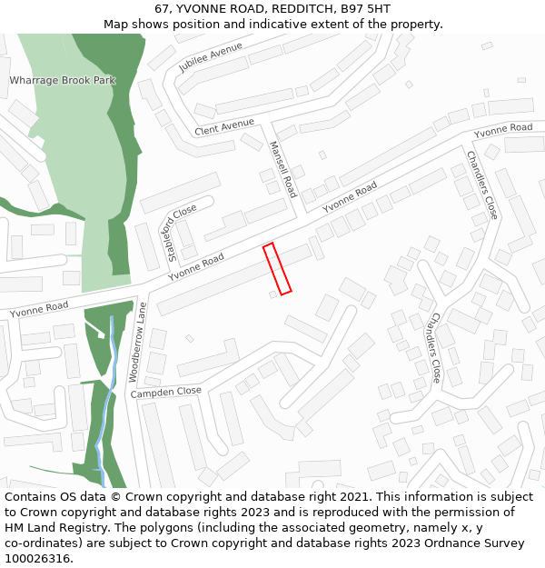 67, YVONNE ROAD, REDDITCH, B97 5HT: Location map and indicative extent of plot