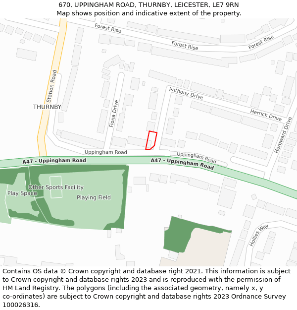670, UPPINGHAM ROAD, THURNBY, LEICESTER, LE7 9RN: Location map and indicative extent of plot