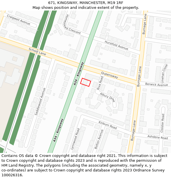 671, KINGSWAY, MANCHESTER, M19 1RF: Location map and indicative extent of plot