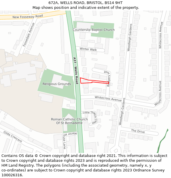 672A, WELLS ROAD, BRISTOL, BS14 9HT: Location map and indicative extent of plot