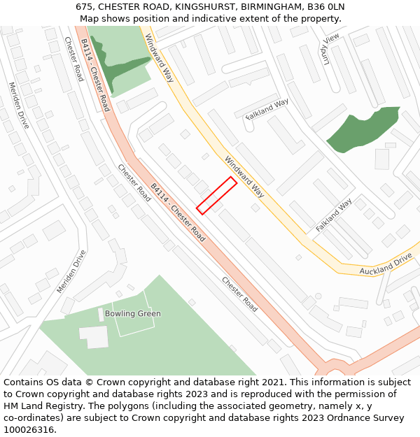 675, CHESTER ROAD, KINGSHURST, BIRMINGHAM, B36 0LN: Location map and indicative extent of plot