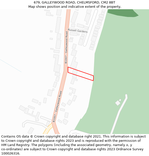 679, GALLEYWOOD ROAD, CHELMSFORD, CM2 8BT: Location map and indicative extent of plot