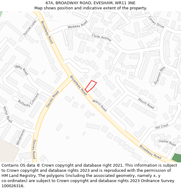 67A, BROADWAY ROAD, EVESHAM, WR11 3NE: Location map and indicative extent of plot