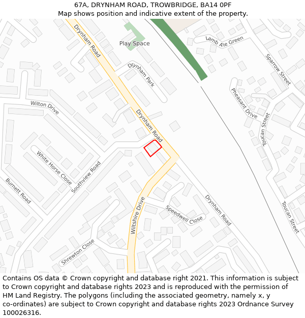 67A, DRYNHAM ROAD, TROWBRIDGE, BA14 0PF: Location map and indicative extent of plot