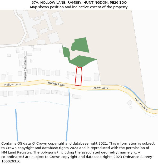 67A, HOLLOW LANE, RAMSEY, HUNTINGDON, PE26 1DQ: Location map and indicative extent of plot