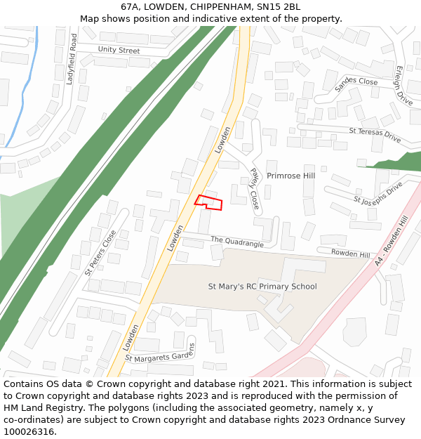 67A, LOWDEN, CHIPPENHAM, SN15 2BL: Location map and indicative extent of plot