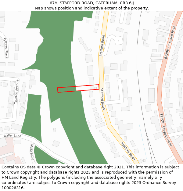 67A, STAFFORD ROAD, CATERHAM, CR3 6JJ: Location map and indicative extent of plot