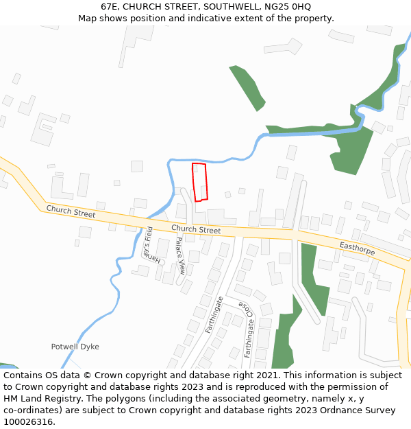 67E, CHURCH STREET, SOUTHWELL, NG25 0HQ: Location map and indicative extent of plot