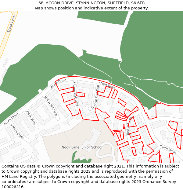 68, ACORN DRIVE, STANNINGTON, SHEFFIELD, S6 6ER: Location map and indicative extent of plot